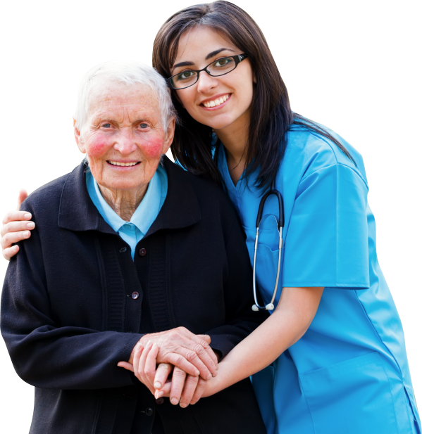 caregiver and senior woman smiling